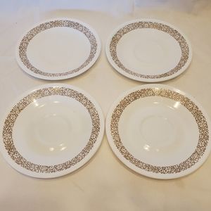 Corelle Vintage Woodland Brown Flower Saucers, Set of 4